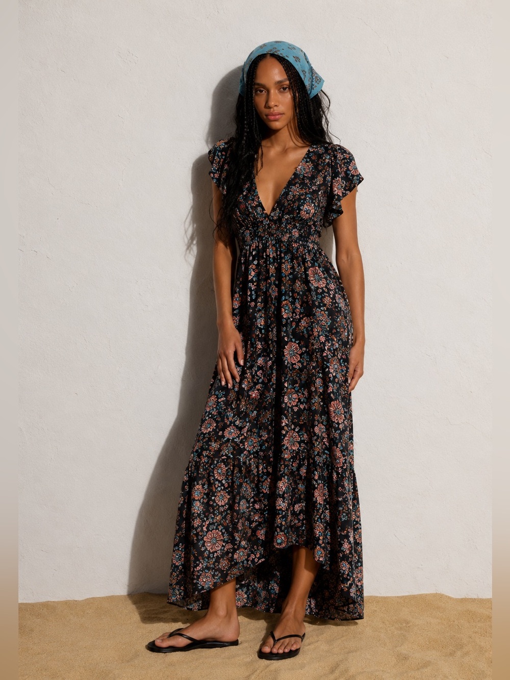 Universal Thread Floral Maxi Dress M Smocked Puff Sleeve